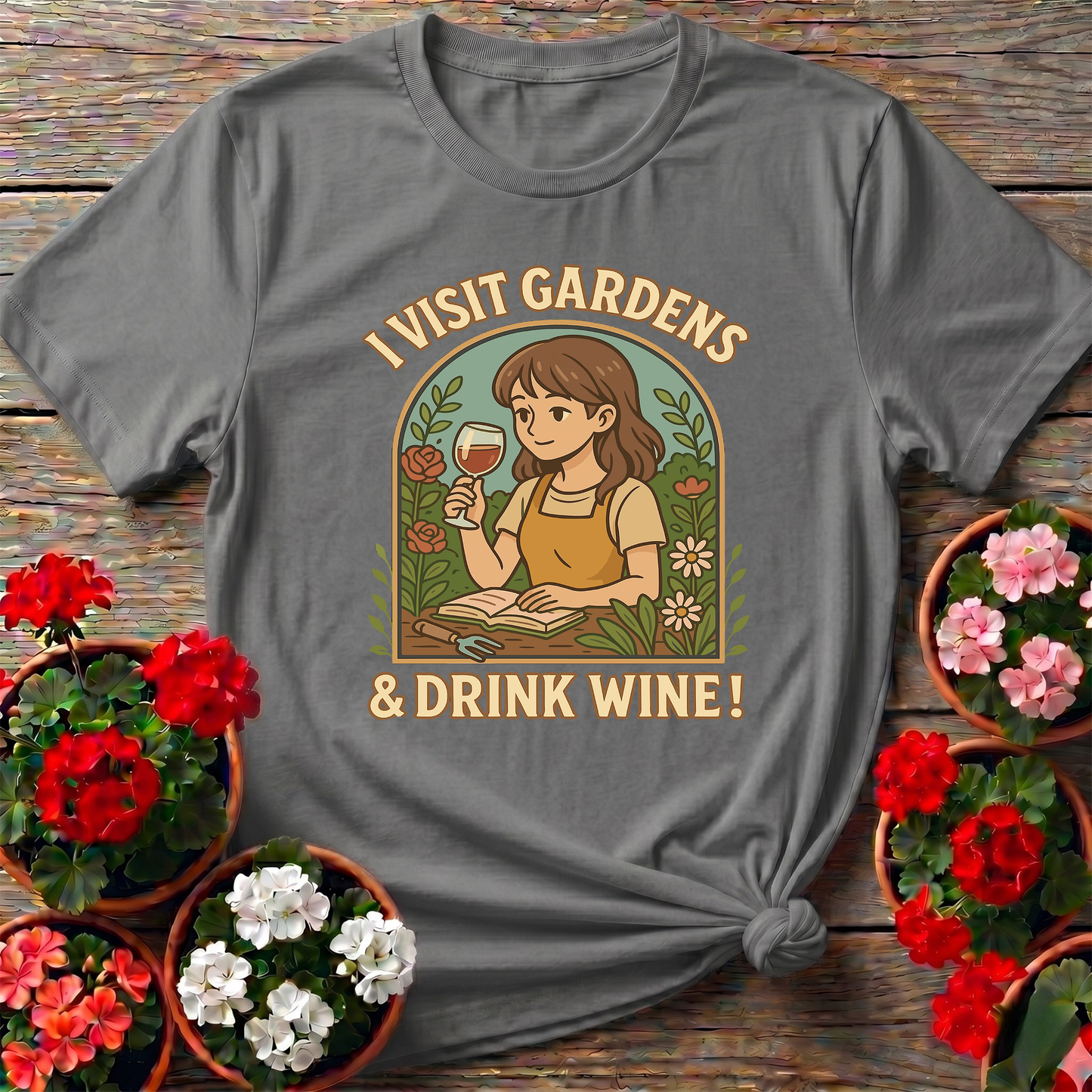 I Visit Gardens and Drink Wine Funny Gardening T-Shirt