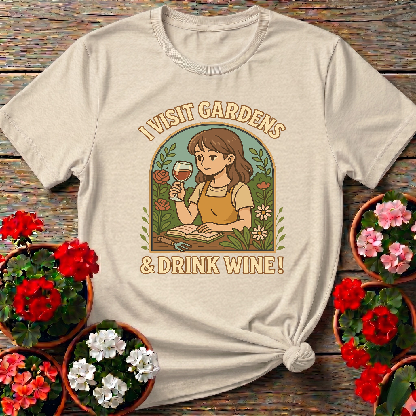 I Visit Gardens and Drink Wine Funny Gardening T-Shirt