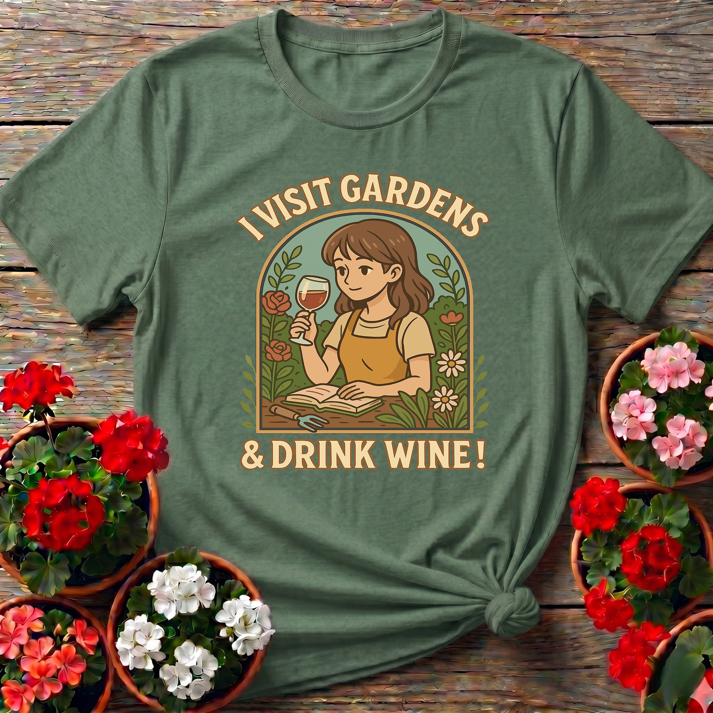 I Visit Gardens and Drink Wine Funny Gardening T-Shirt
