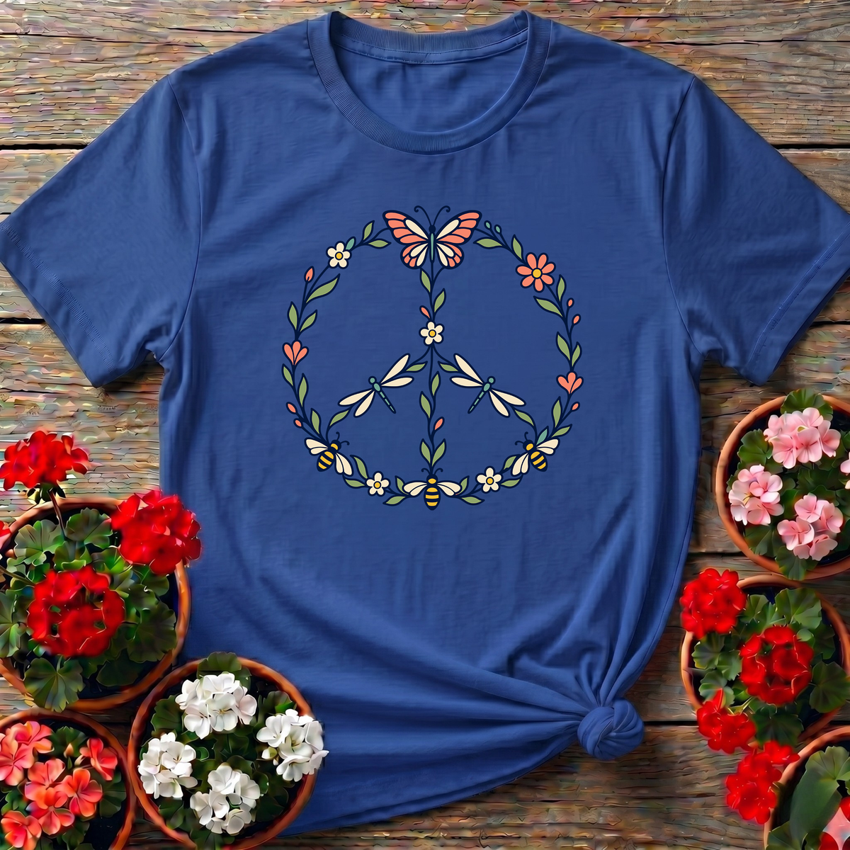 Pollinator Peace Sign Floral Garden T-Shirt