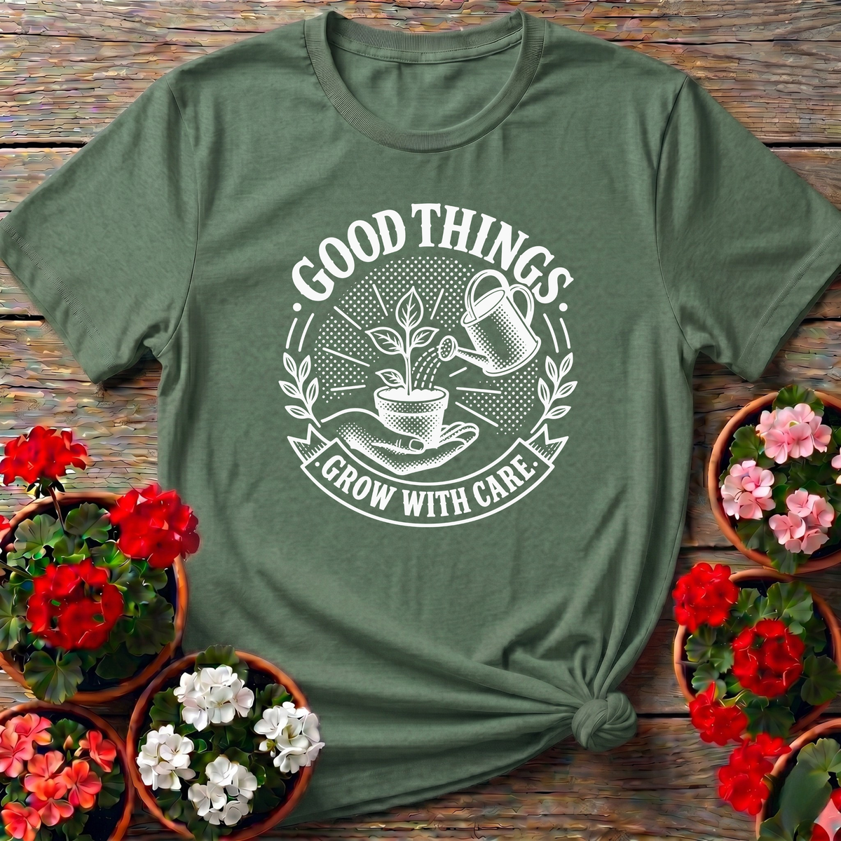 Good Things Grow With Care Gardening T-Shirt