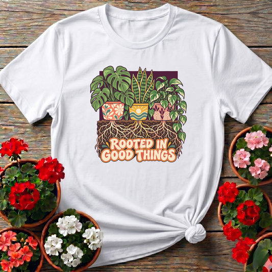 Rooted In Good Things Houseplant Gardening T-Shirt