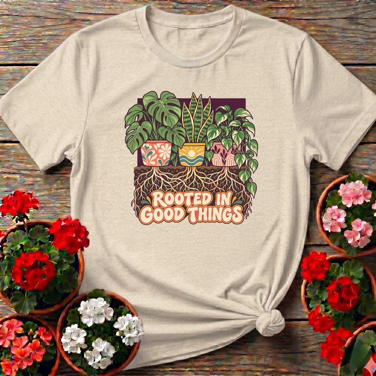 Rooted In Good Things Houseplant Gardening T-Shirt