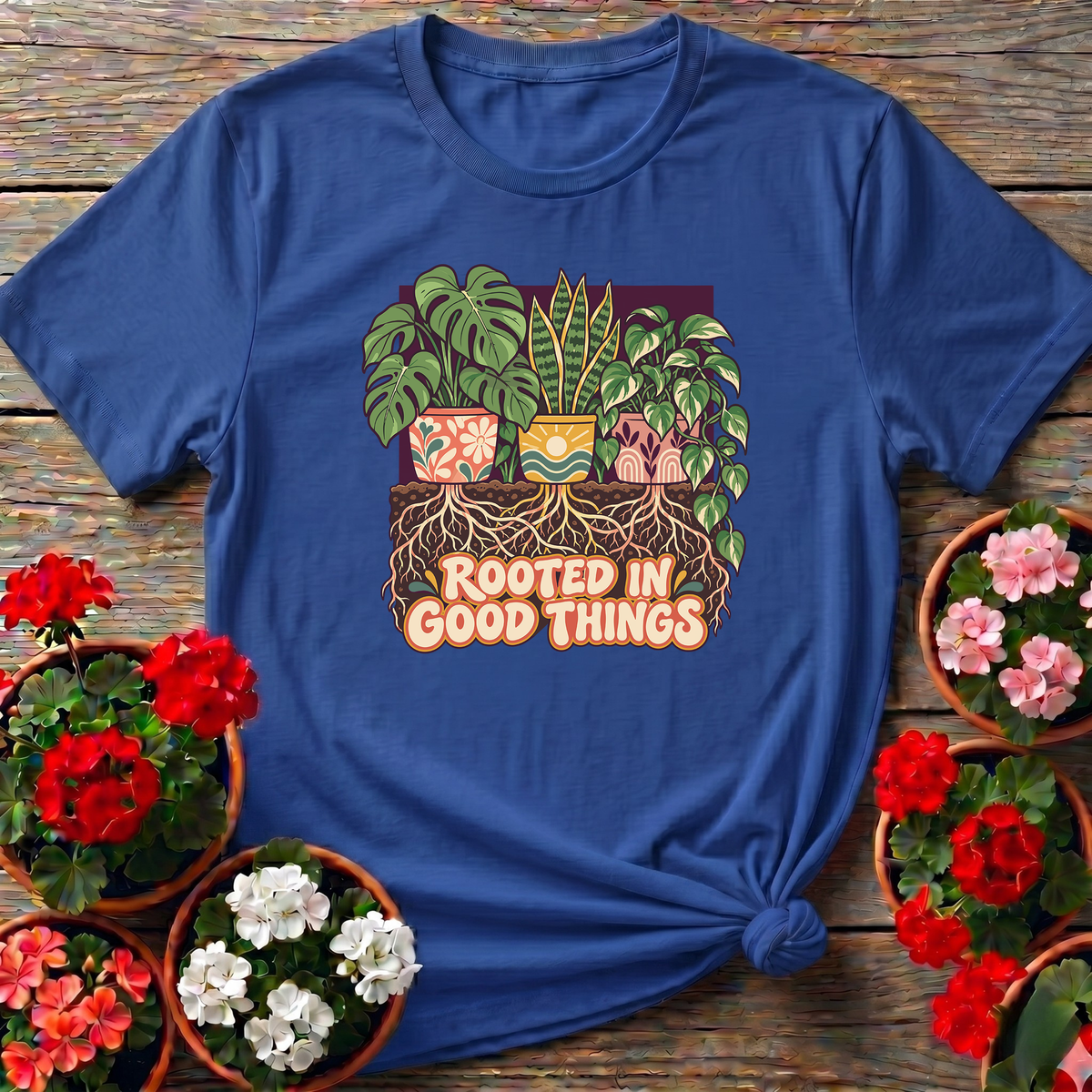 Rooted In Good Things Houseplant Gardening T-Shirt