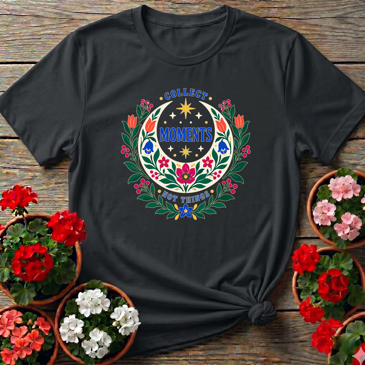 Collect Moments Not Things Floral Moon Gardening Tee