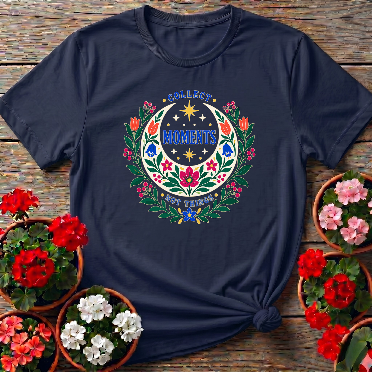Collect Moments Not Things Floral Moon Gardening Tee