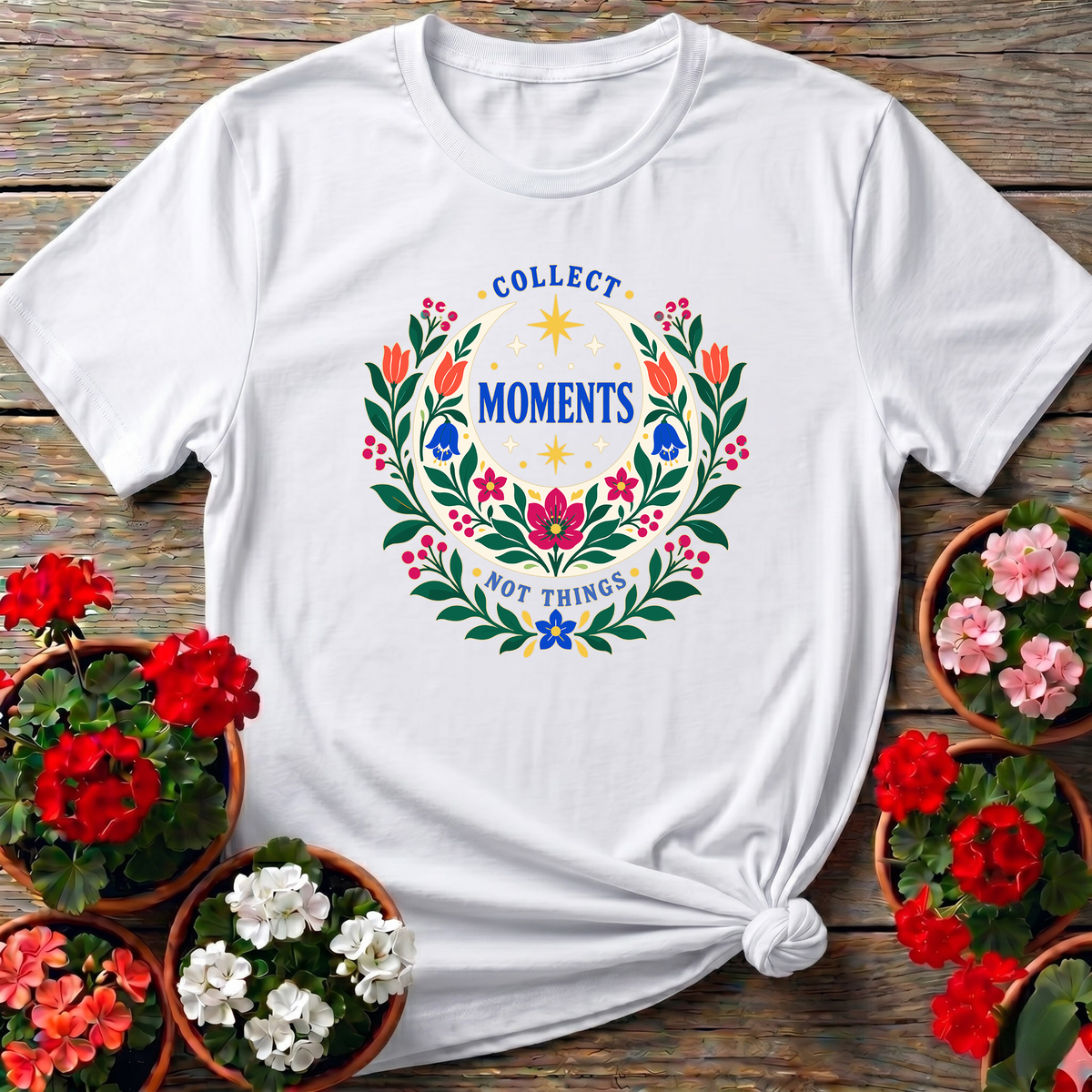 Collect Moments Not Things Floral Moon Gardening Tee