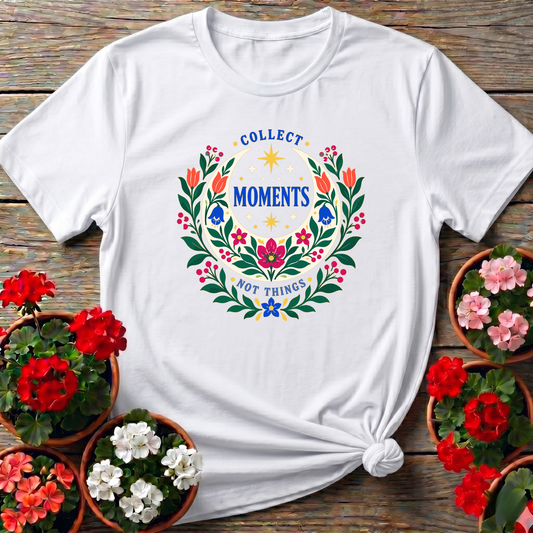 Collect Moments Not Things Floral Moon Gardening Tee