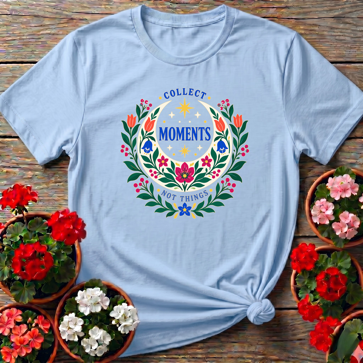 Collect Moments Not Things Floral Moon Gardening Tee