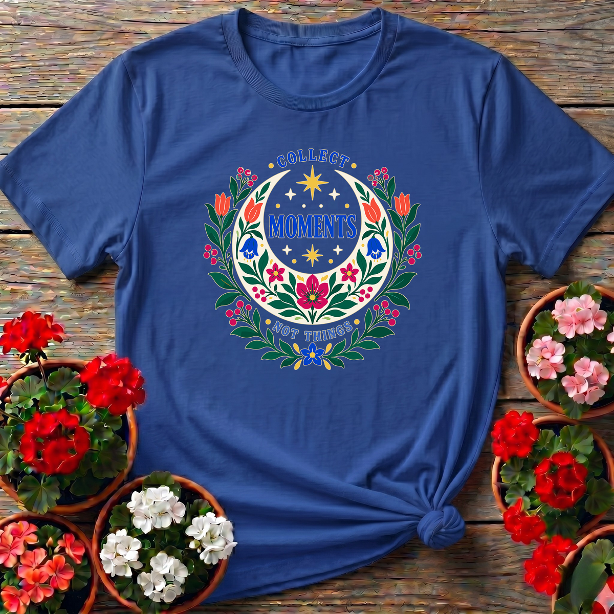 Collect Moments Not Things Floral Moon Gardening Tee