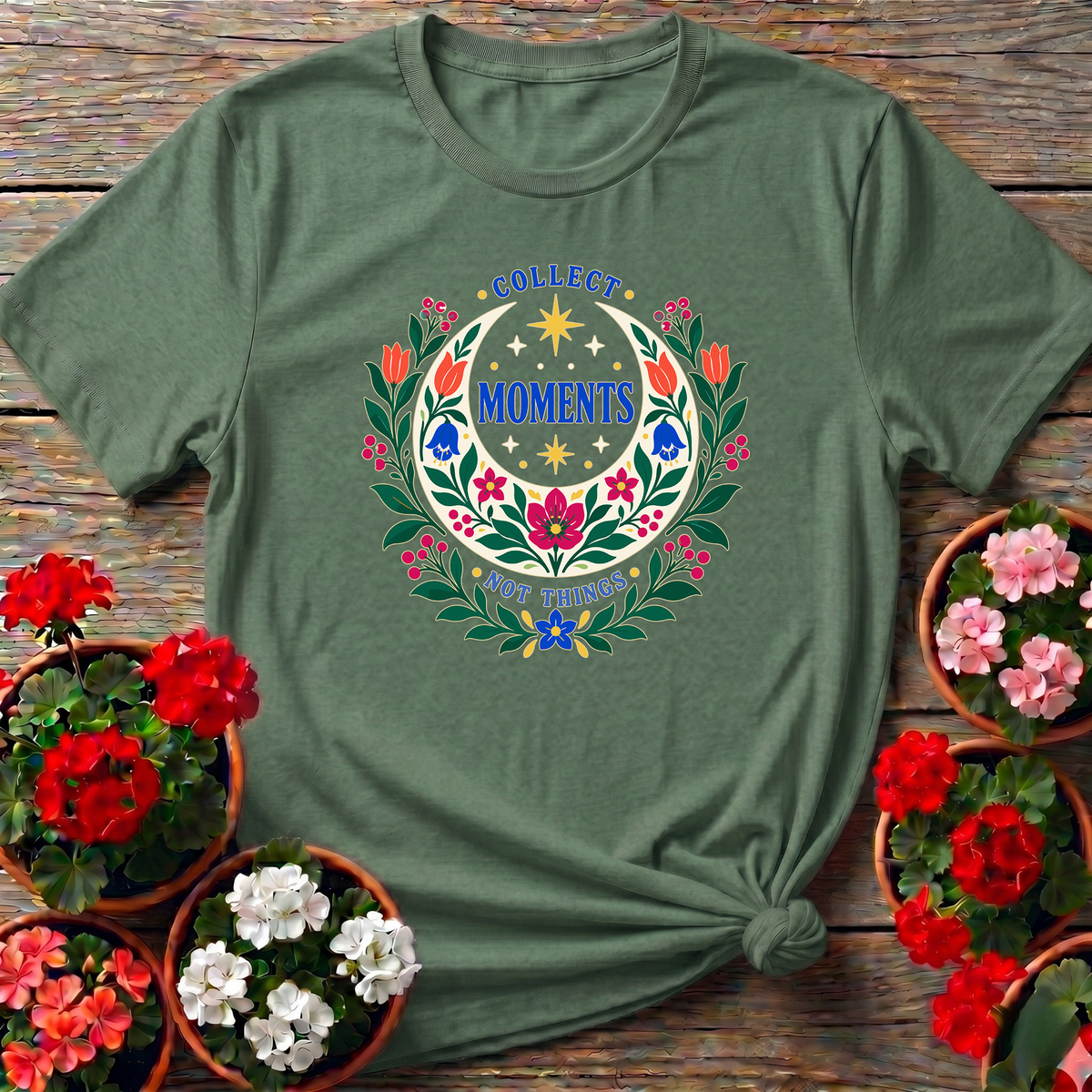 Collect Moments Not Things Floral Moon Gardening Tee