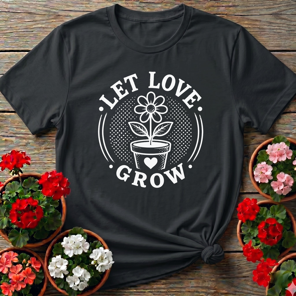 Let Love Grow Flower Pot Gardening T-Shirt