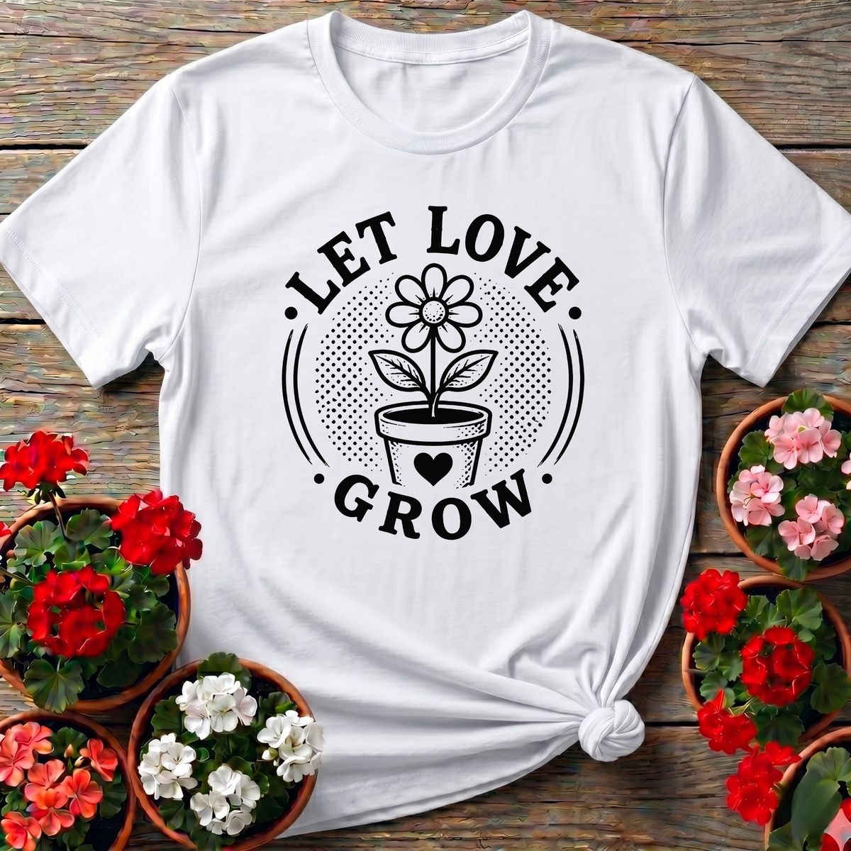 Let Love Grow Flower Pot Gardening T-Shirt