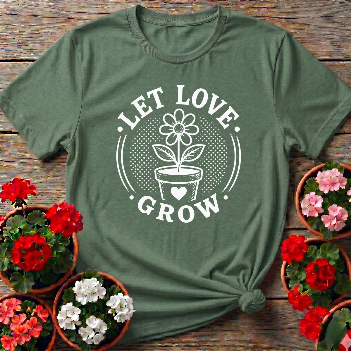 Let Love Grow Flower Pot Gardening T-Shirt