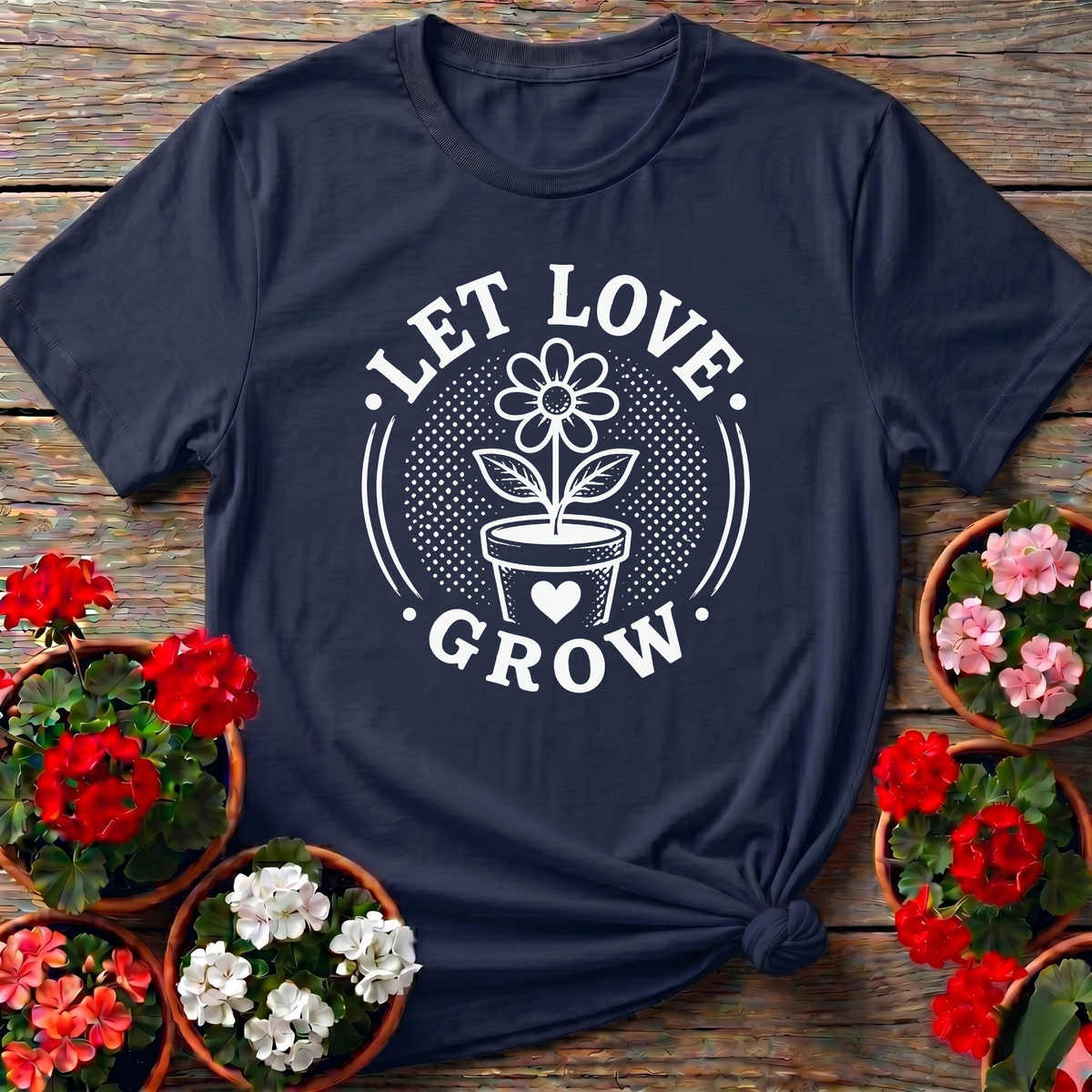Let Love Grow Flower Pot Gardening T-Shirt