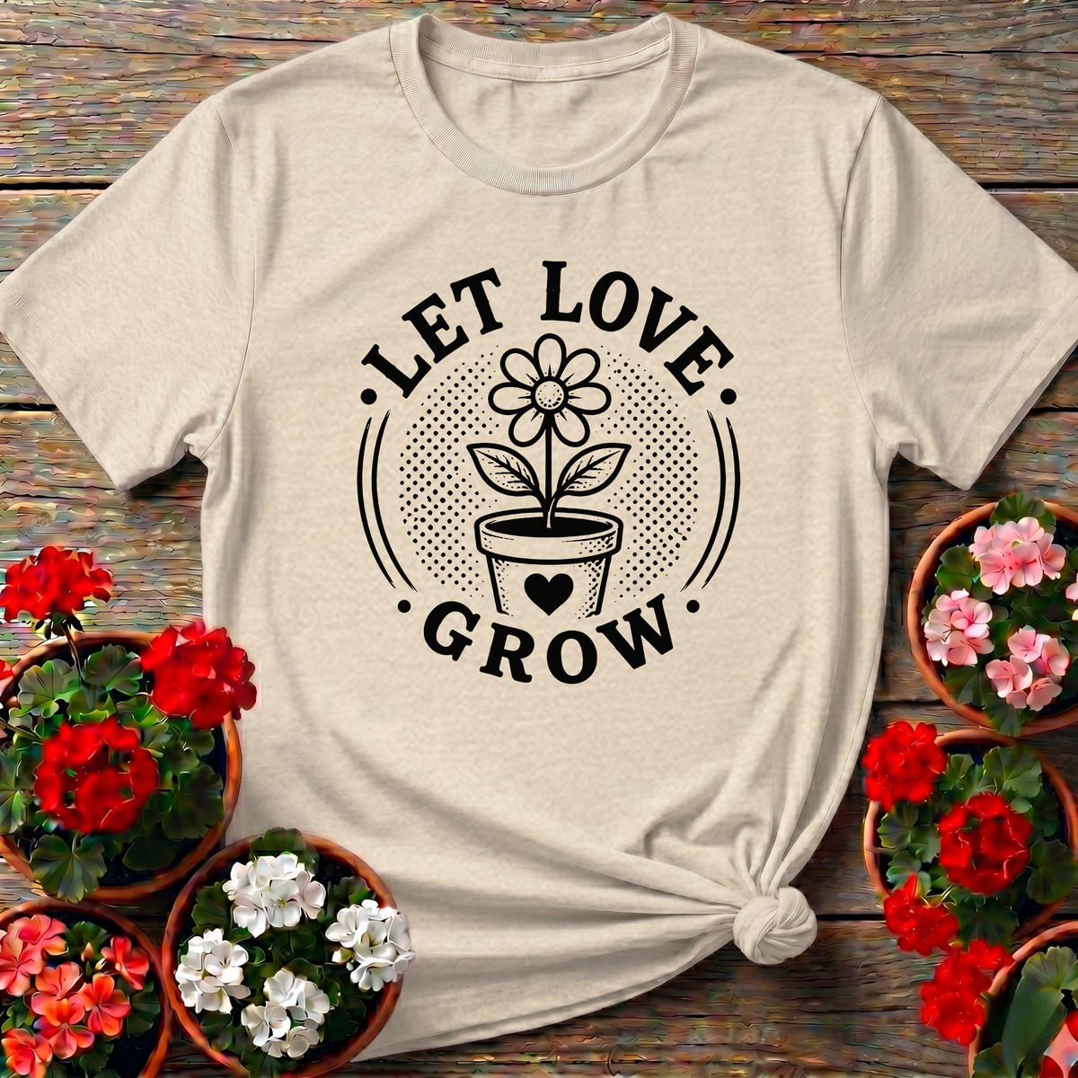 Let Love Grow Flower Pot Gardening T-Shirt