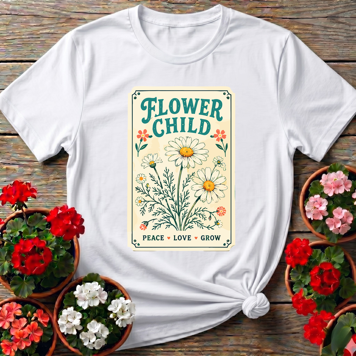 Flower Child Seed Packet Daisy Gardening T-Shirt