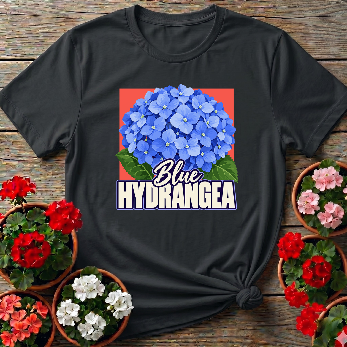 Blue Hydrangea Flower Gardening Tee for Plant Lovers