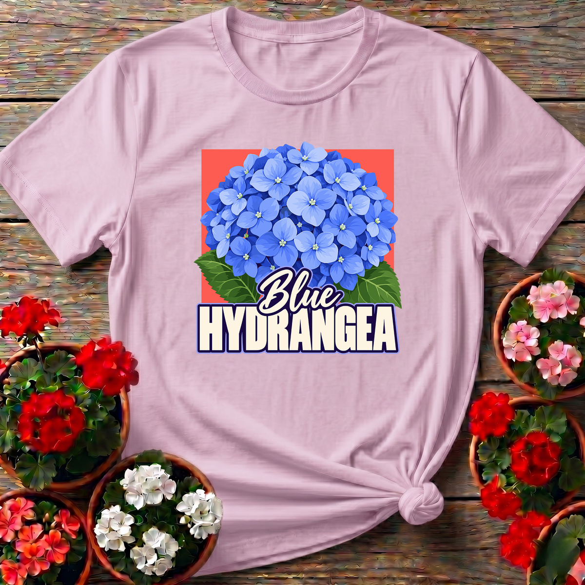 Blue Hydrangea Flower Gardening Tee for Plant Lovers