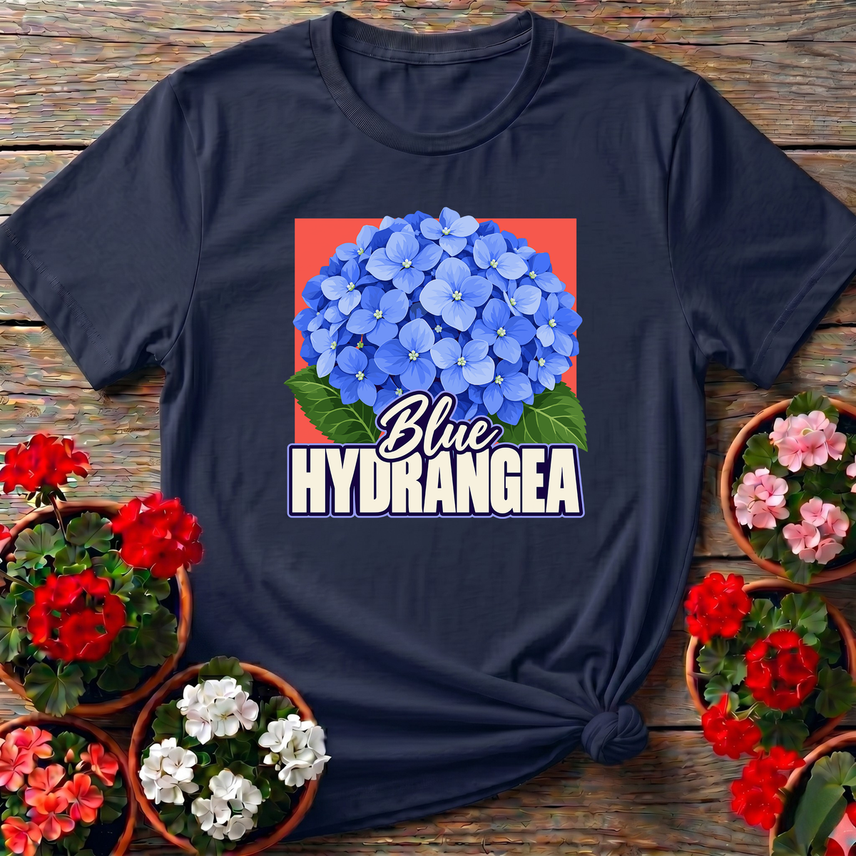 Blue Hydrangea Flower Gardening Tee for Plant Lovers