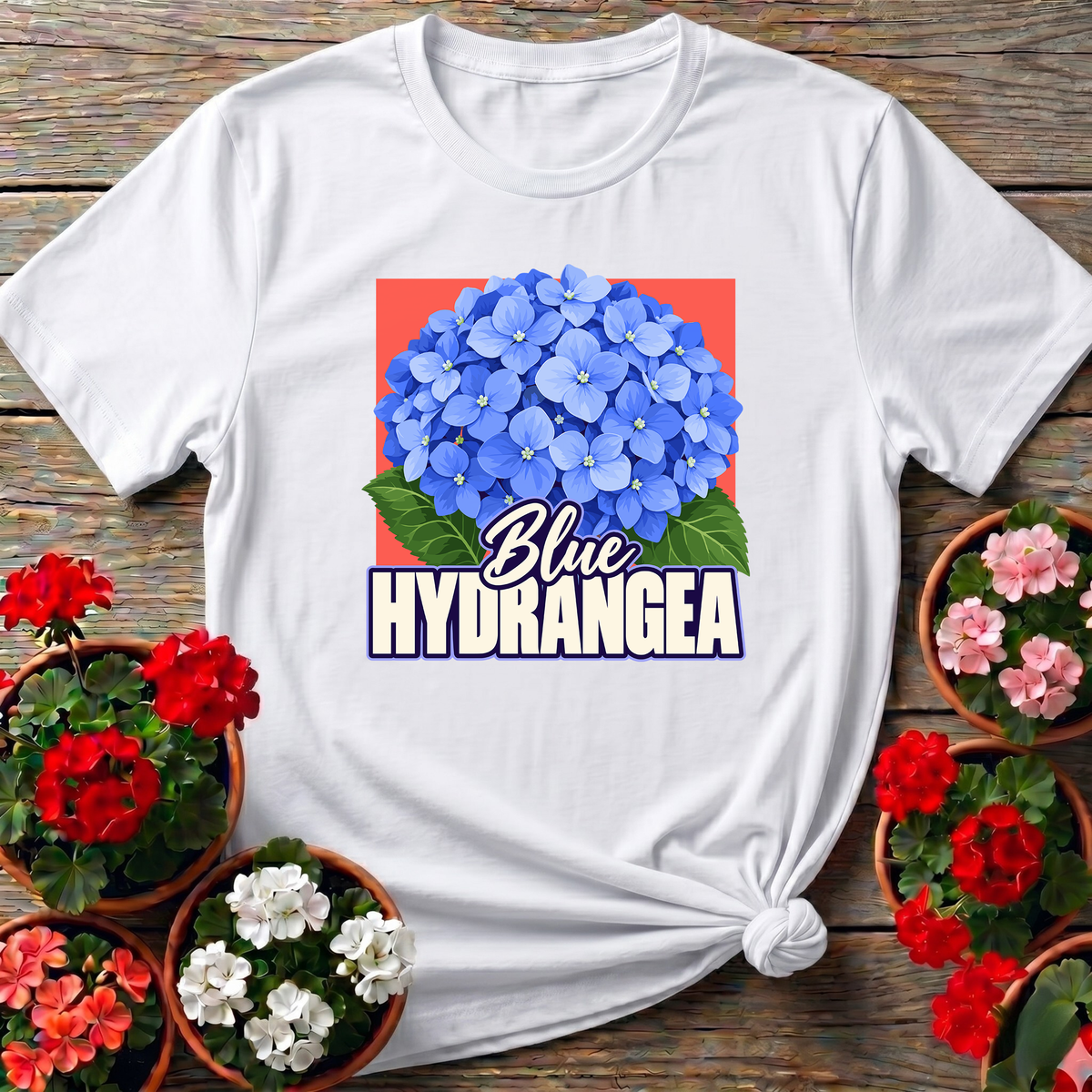 Blue Hydrangea Flower Gardening Tee for Plant Lovers