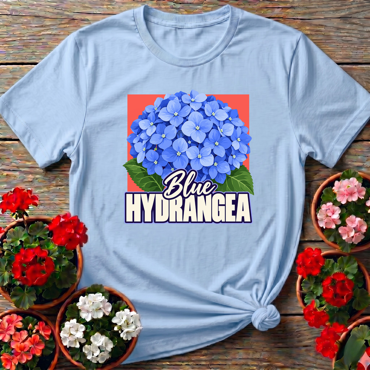 Blue Hydrangea Flower Gardening Tee for Plant Lovers