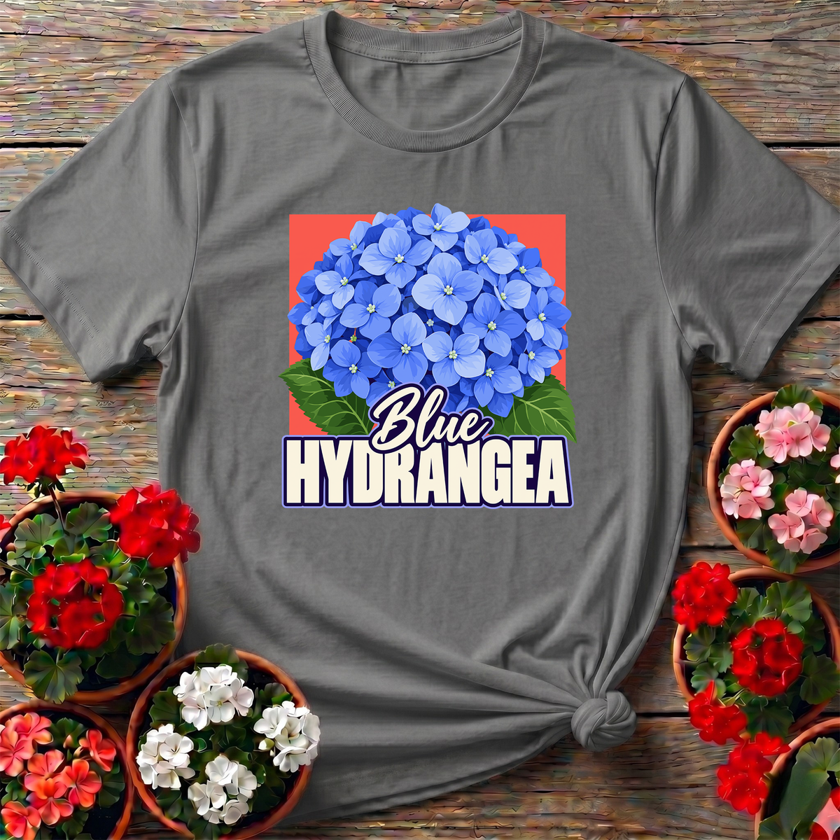 Blue Hydrangea Flower Gardening Tee for Plant Lovers