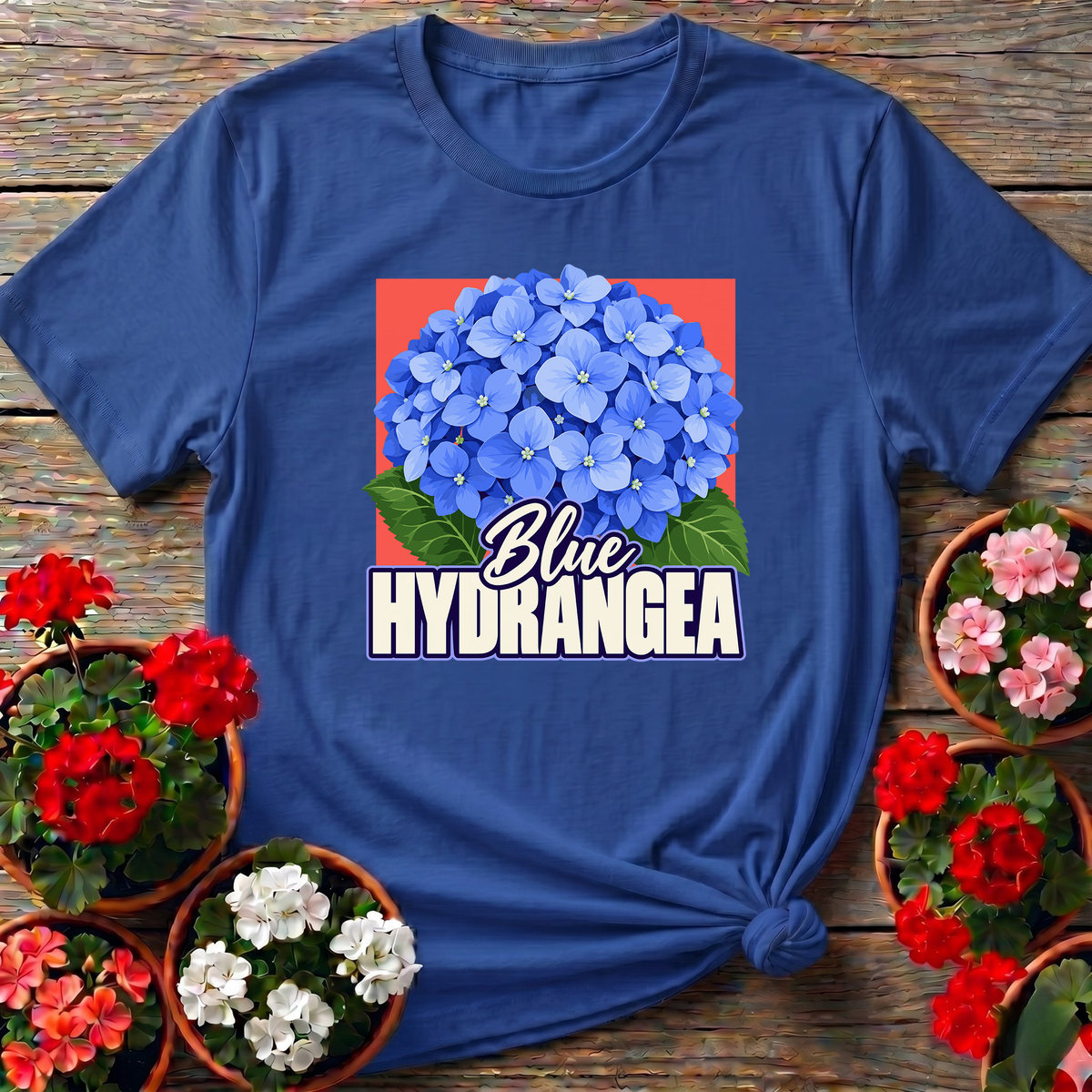 Blue Hydrangea Flower Gardening Tee for Plant Lovers