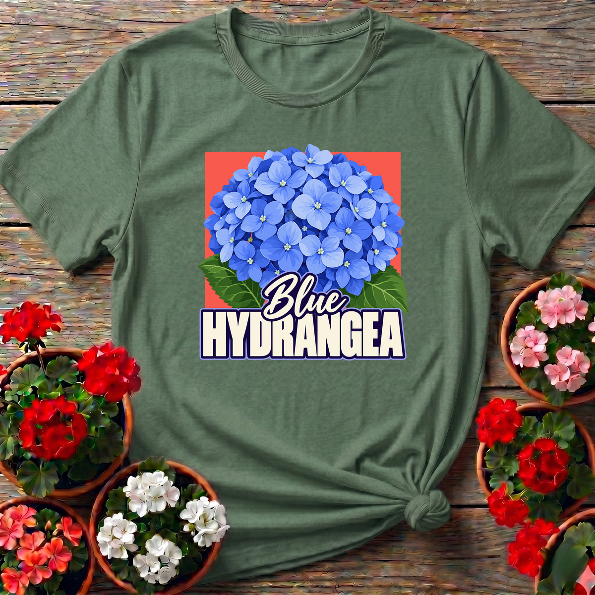 Blue Hydrangea Flower Gardening Tee for Plant Lovers