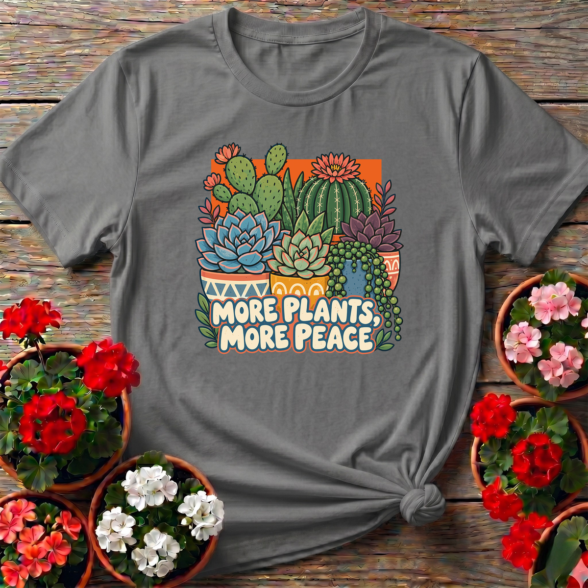 More Plants More Peace Succulent Cactus Gardening T-Shirt