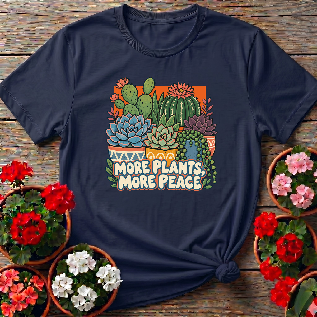More Plants More Peace Succulent Cactus Gardening T-Shirt