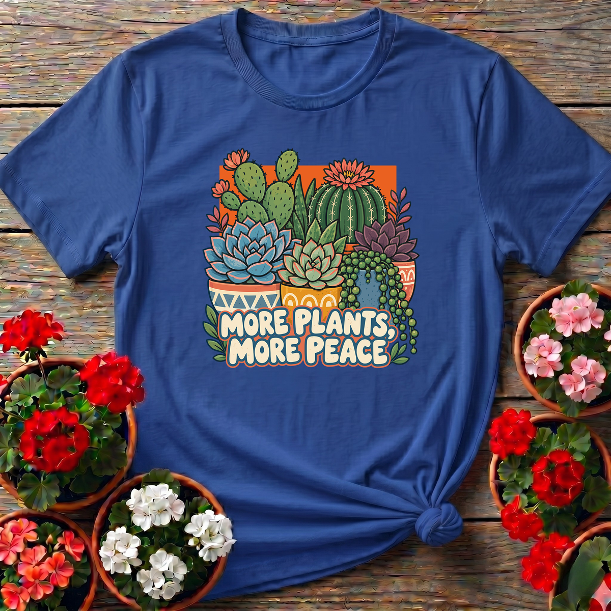 More Plants More Peace Succulent Cactus Gardening T-Shirt
