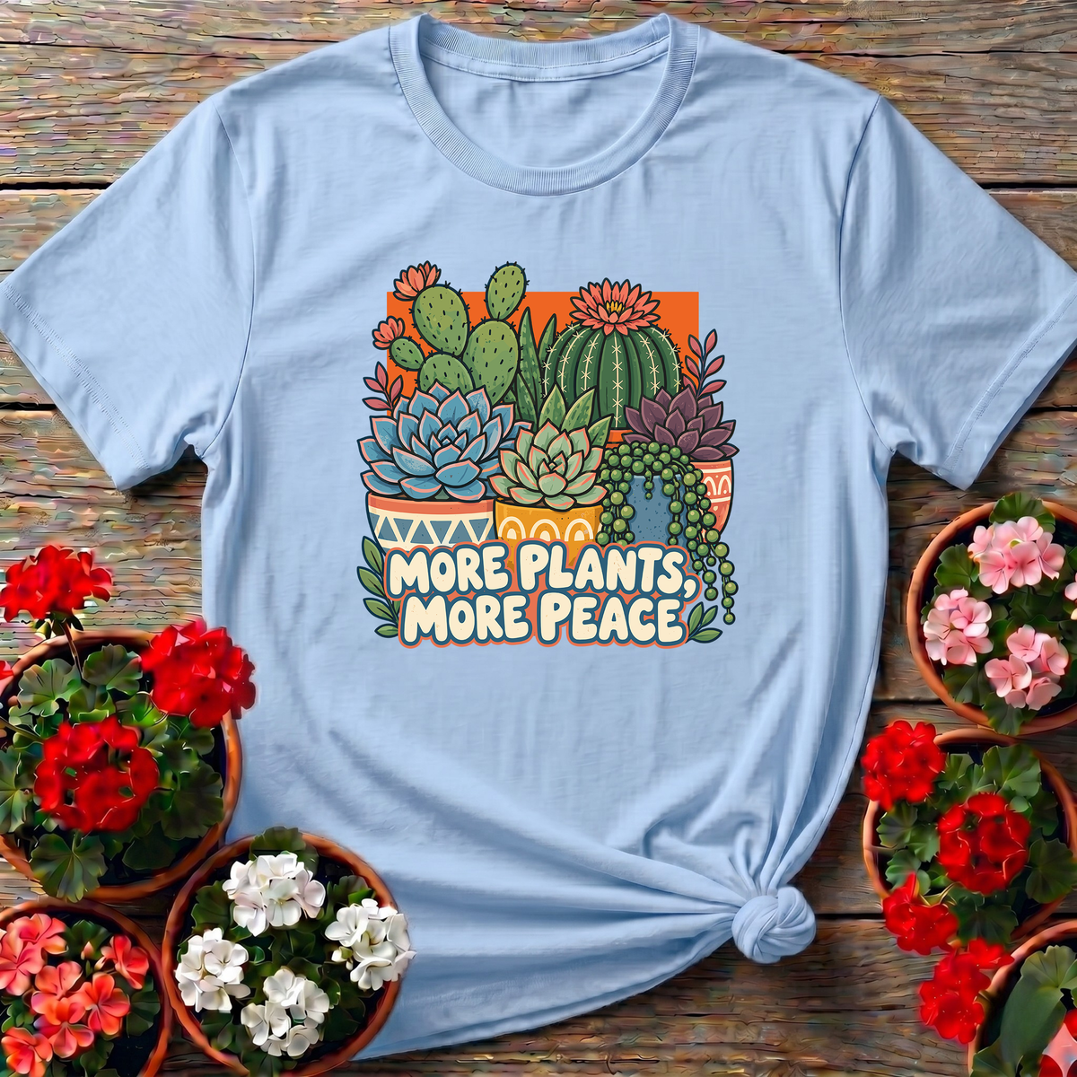 More Plants More Peace Succulent Cactus Gardening T-Shirt