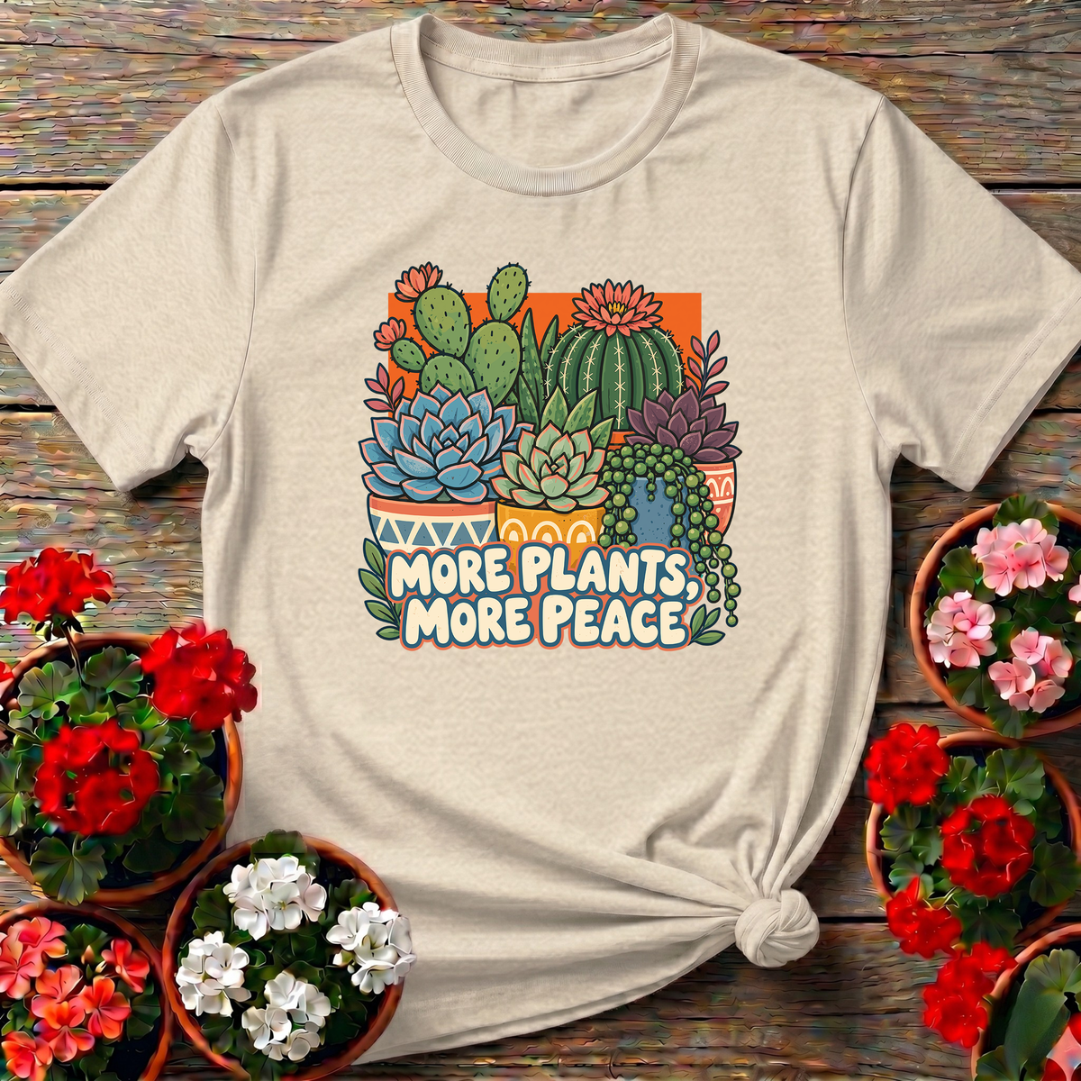 More Plants More Peace Succulent Cactus Gardening T-Shirt