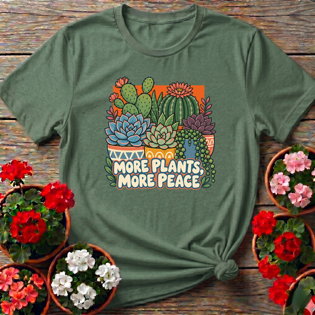 More Plants More Peace Succulent Cactus Gardening T-Shirt