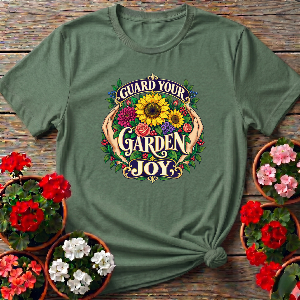 Guard Your Garden Joy Sunflower Floral Gardening T-Shirt