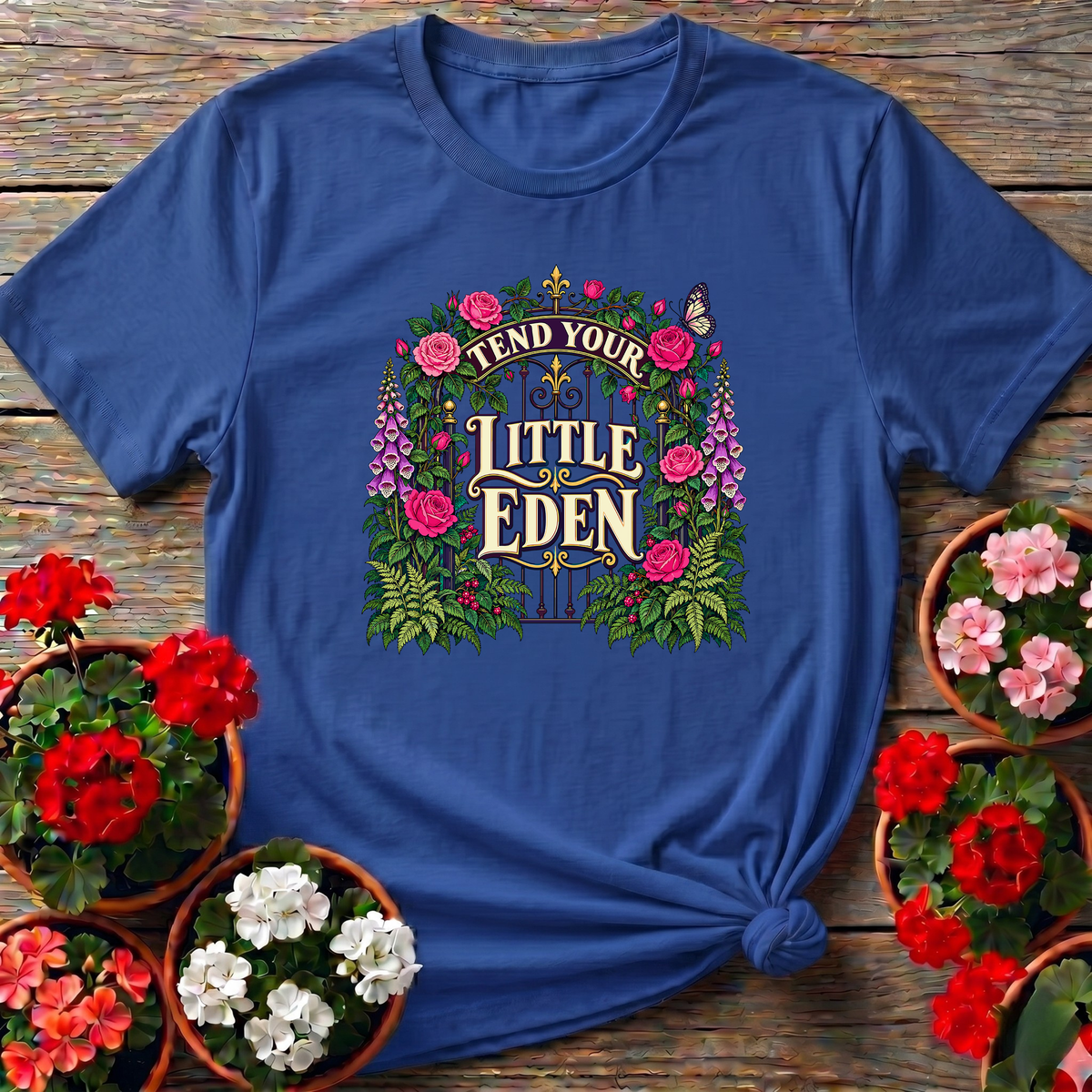 Tend Your Little Eden Floral Garden Gate T-Shirt
