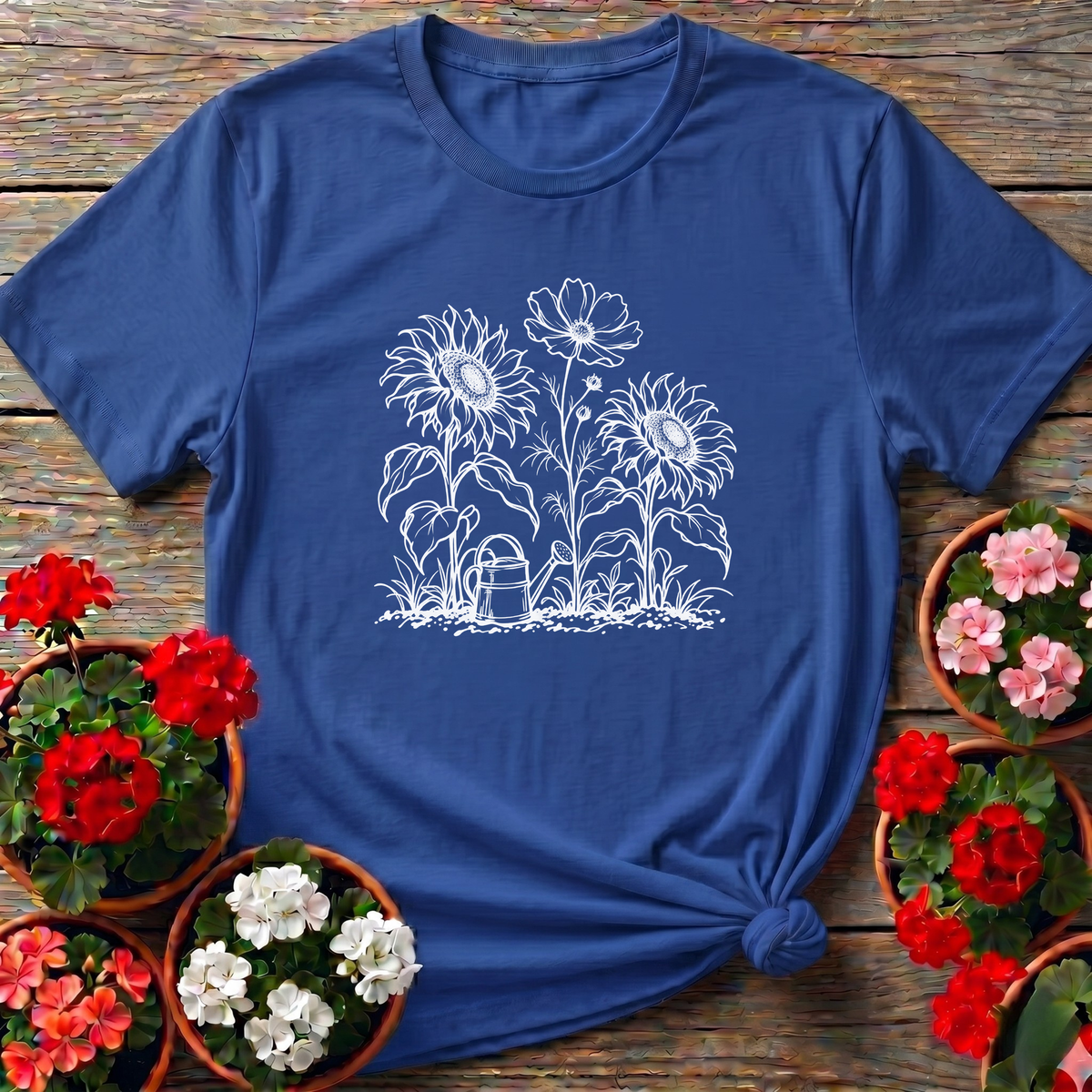Sunflower Garden Line Art Gardening T-Shirt