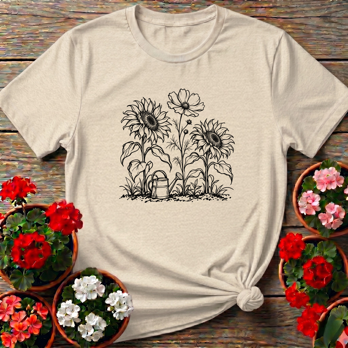 Sunflower Garden Line Art Gardening T-Shirt