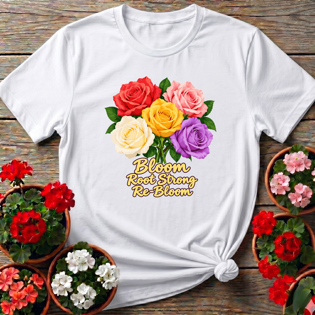 Bloom Root Strong Re-Bloom Colorful Rose Gardening T-Shirt