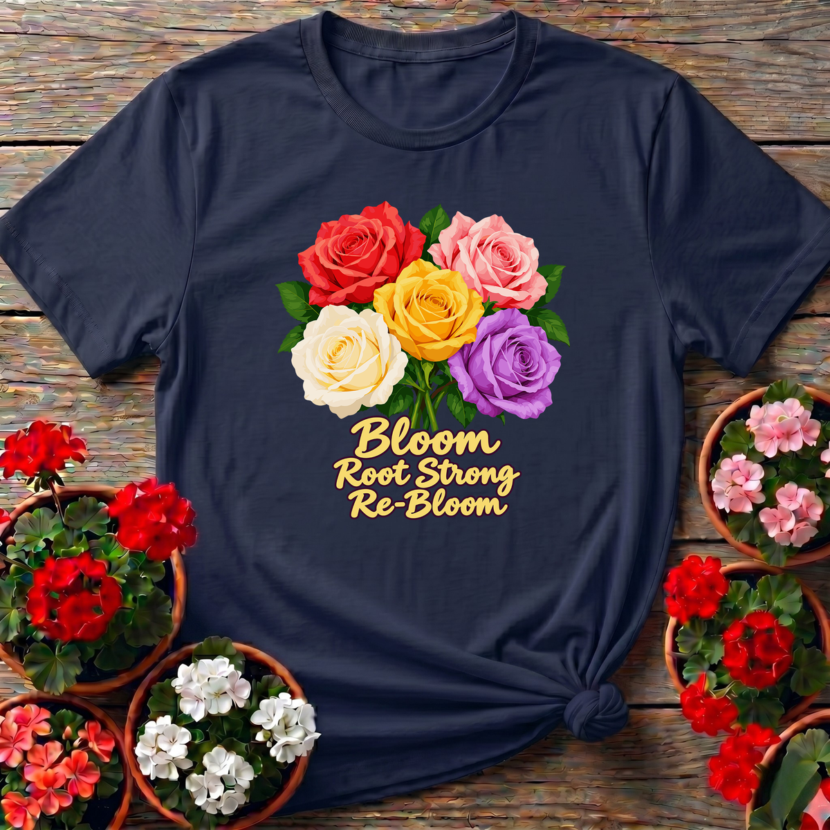 Bloom Root Strong Re-Bloom Colorful Rose Gardening T-Shirt