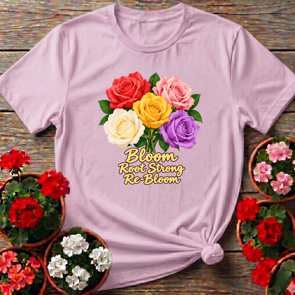 Bloom Root Strong Re-Bloom Colorful Rose Gardening T-Shirt