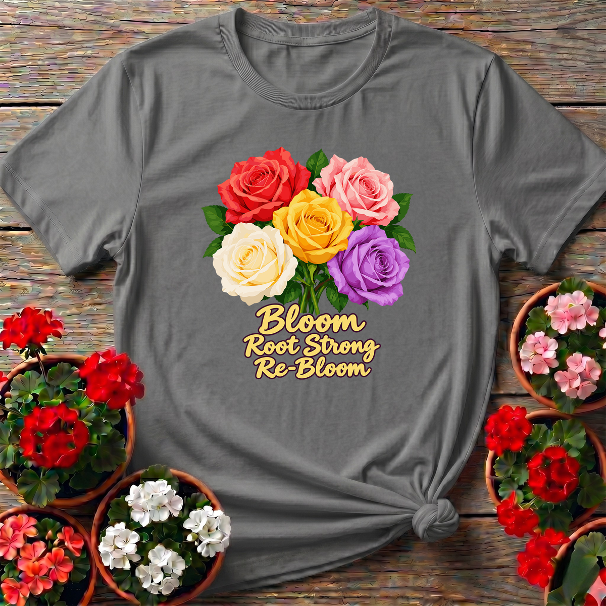 Bloom Root Strong Re-Bloom Colorful Rose Gardening T-Shirt