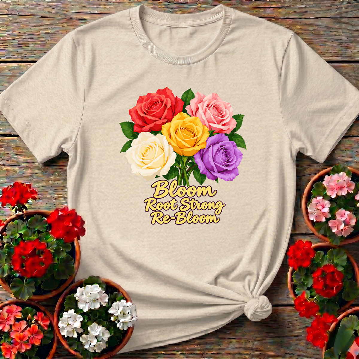 Bloom Root Strong Re-Bloom Colorful Rose Gardening T-Shirt