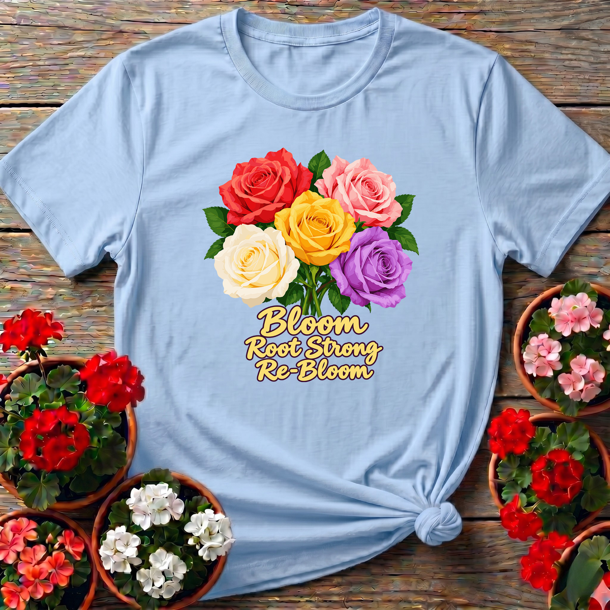 Bloom Root Strong Re-Bloom Colorful Rose Gardening T-Shirt