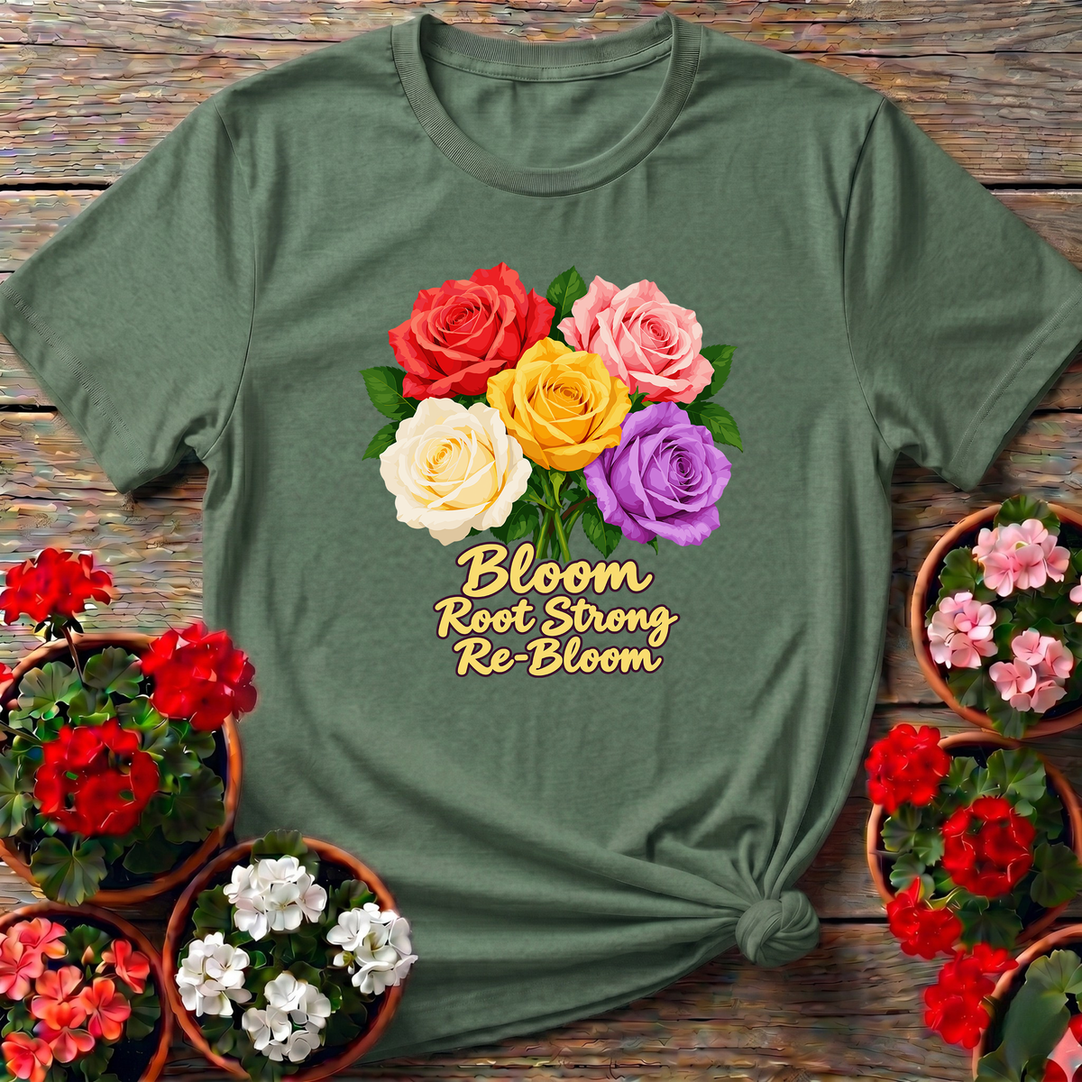Bloom Root Strong Re-Bloom Colorful Rose Gardening T-Shirt