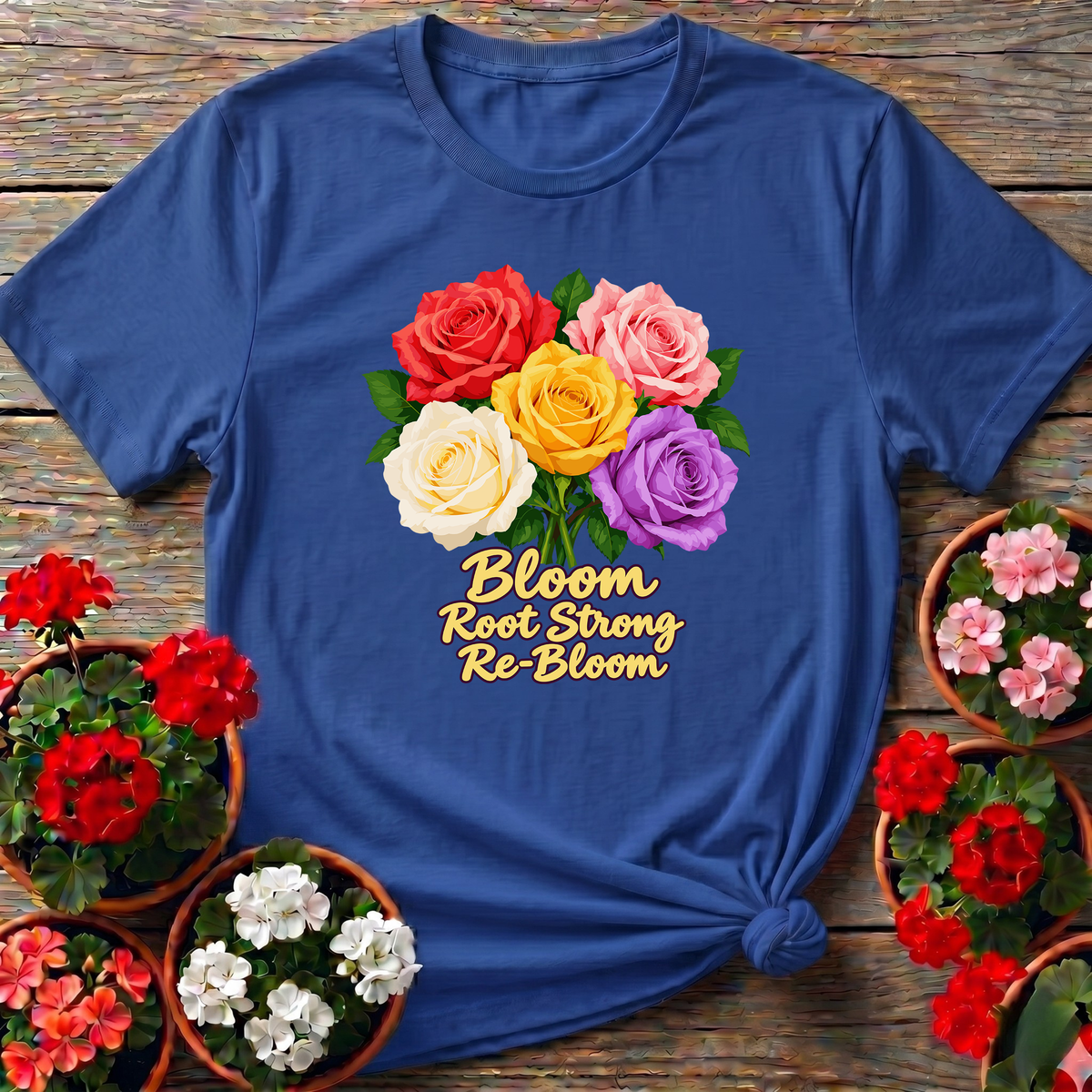 Bloom Root Strong Re-Bloom Colorful Rose Gardening T-Shirt