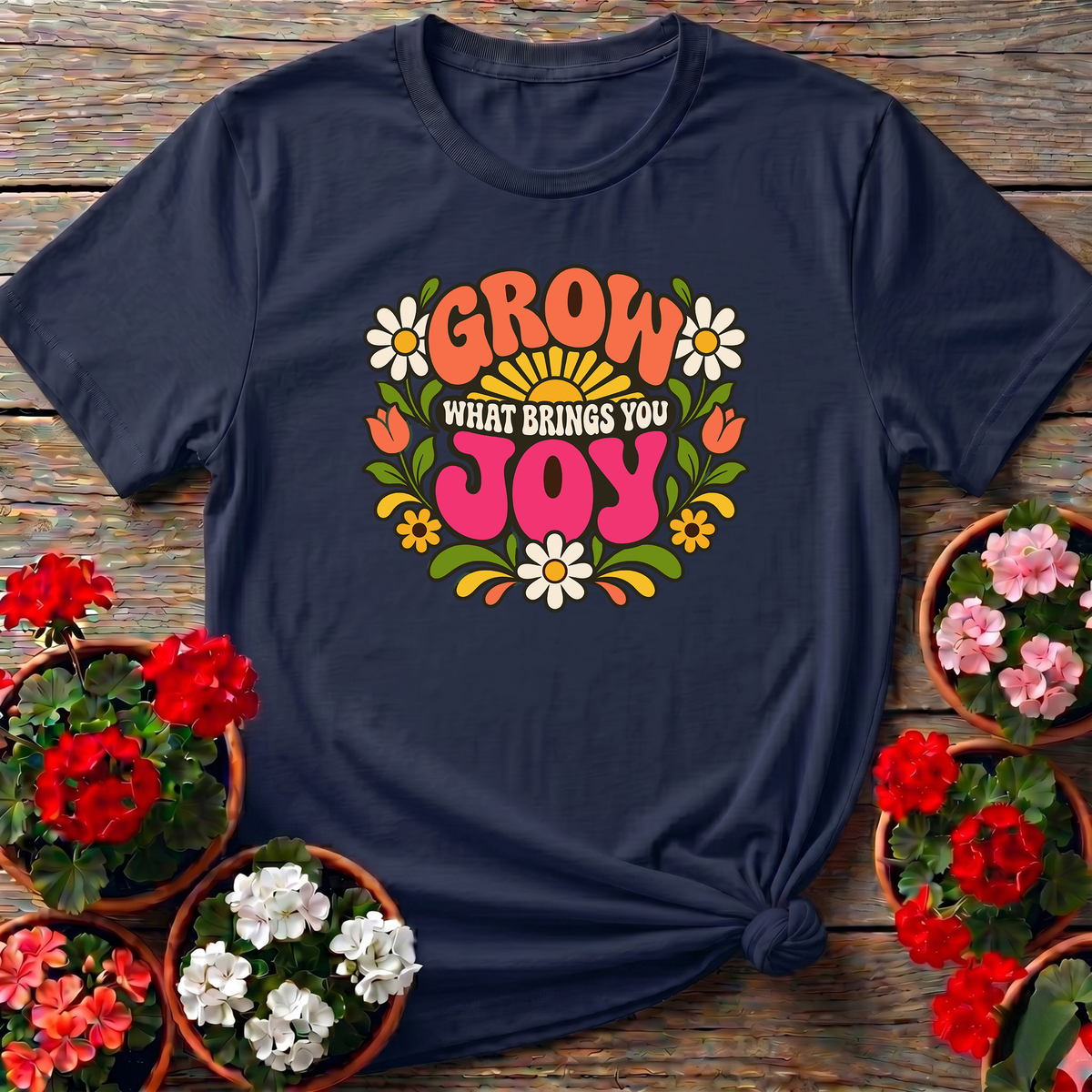 Grow What Brings You Joy Retro Floral Gardening Tee