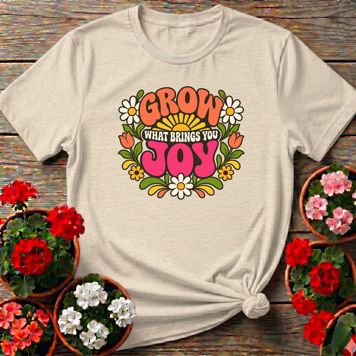 Grow What Brings You Joy Retro Floral Gardening Tee