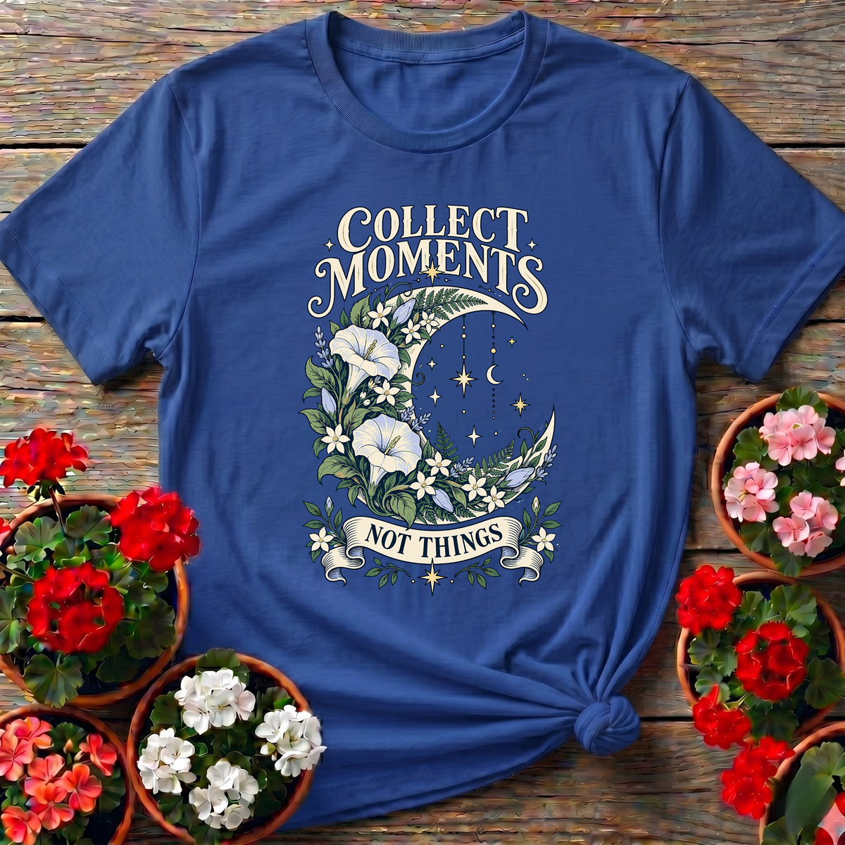 Collect Moments Not Things Floral Moon Gardening Tee